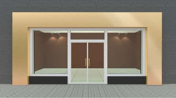 Empty Gold Store Front with Big Windows — Stock Photo, Image