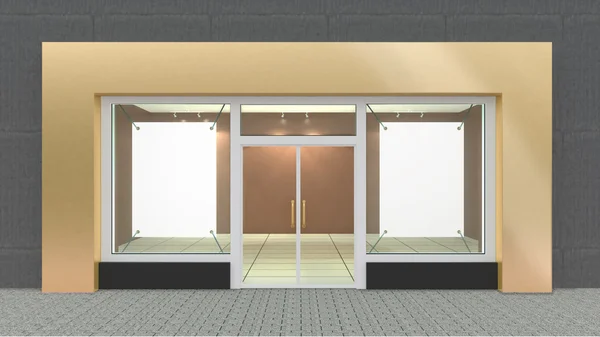 Empty Gold Store Front with Big Windows with border — Stock Photo, Image