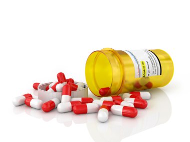 hap hap şişesi üzerinde beyaz izole dışarı dökülmesini.