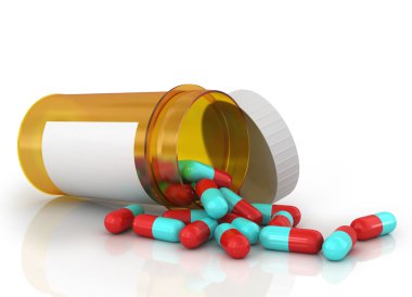 hap hap şişesi üzerinde beyaz izole dışarı dökülmesini.