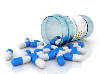 hap hap şişesi üzerinde beyaz izole dışarı dökülmesini.