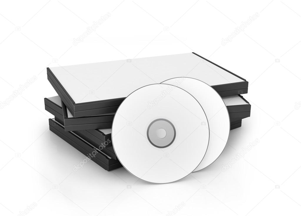 DVD, CD box with disks isolated on a white background