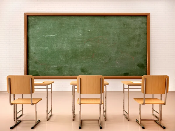 Ilustração 3d de sala de aula vazia brilhante para aulas e traini — Fotografia de Stock