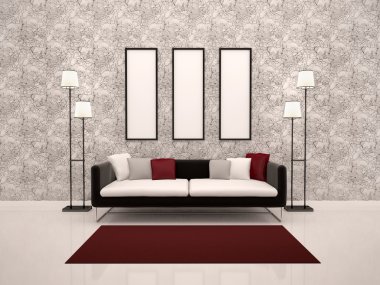 kanepe ve çerçeve minimalizm tarzı 3D çizimi