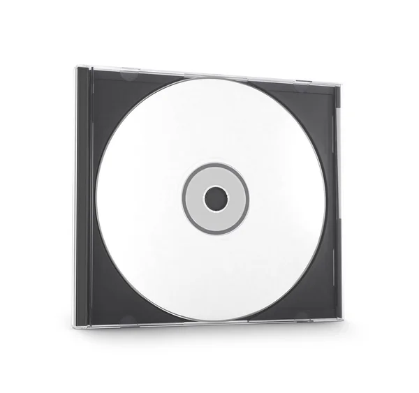 Caixa de CD com disco sobre fundo branco — Fotografia de Stock