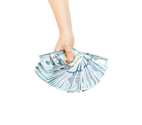 Hand with money isolated on a white background — Stock Photo, Image