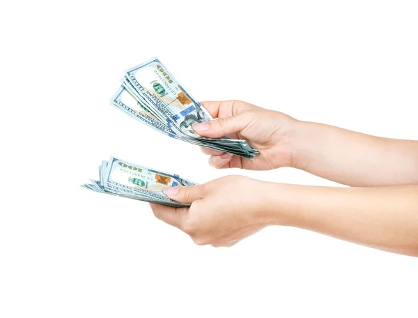 Geld in de hand (de hand met geld, hand met bankbiljetten) — Stockfoto
