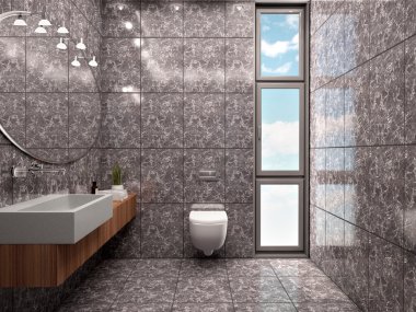 modern banyo iç minimalist tarzda 3D çizimi 