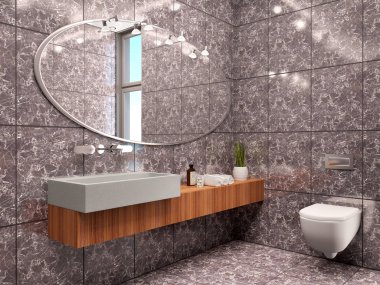modern banyo iç minimalist tarzda 3D çizimi 