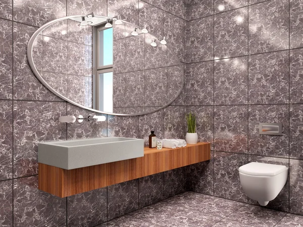 현대적인 욕실 인테리어 미니 멀 스타일의 3d 그림 — 스톡 사진