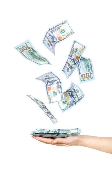 Ein Bündel Hundert-Dollar-Scheine in der Hand — Stockfoto