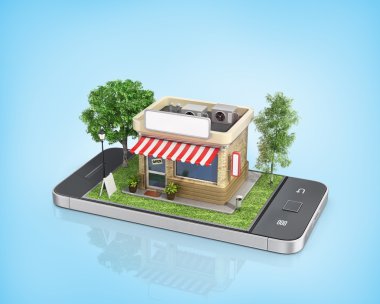 Mobil mağaza kavramı. Online mağaza. Satış, akıllı telefon. Güzel