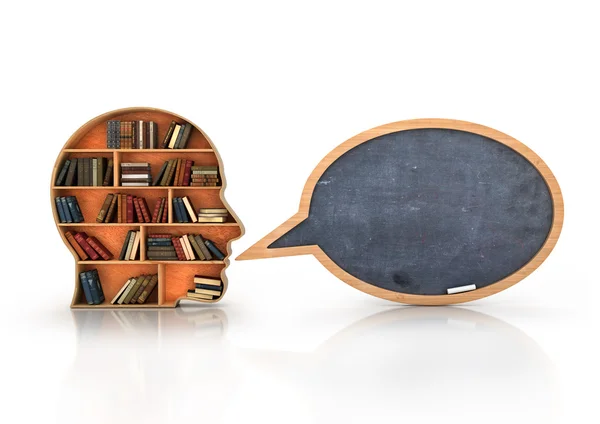 Hout Bookshelf in de vorm van menselijk hoofd en boeken met school — Stockfoto