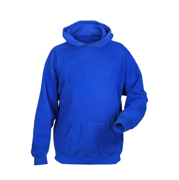 Camisola azul com capuz isolado no fundo branco — Fotografia de Stock