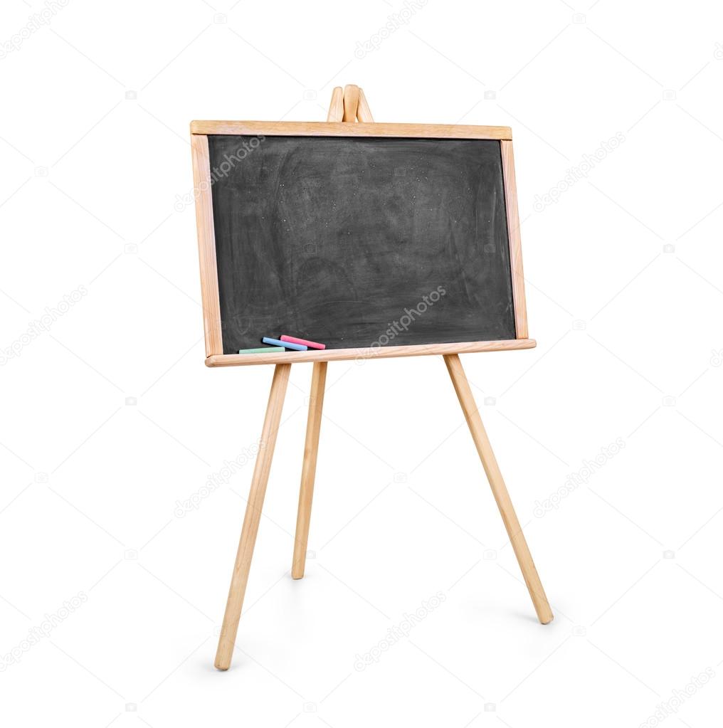 Blank art board, wooden easel, front view, isolated on white, wi