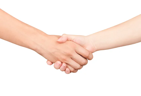 Handshake, men and women on an isolated white background — Stock Photo, Image