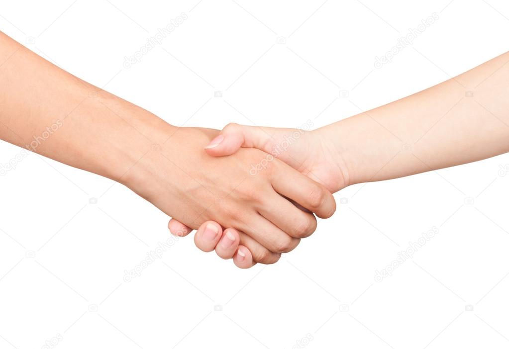 handshake, men and women on an isolated white background
