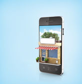 Konzept des Telefon-Online-Shops. Online-Shop mobile flache Gestaltung. 