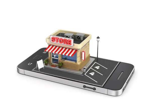 Concept van mobiele winkel. Online winkel. Verkoop, smartphone. Beroe — Stockfoto