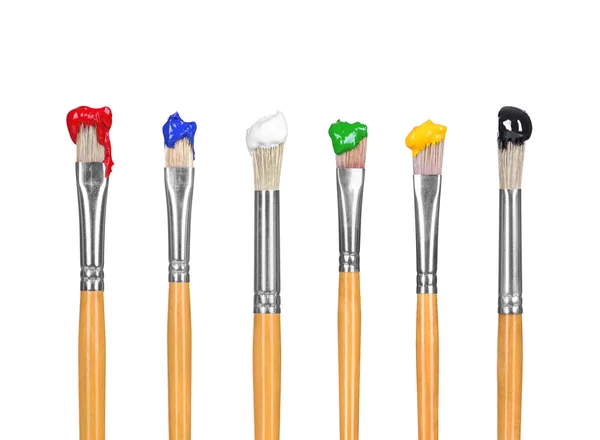 Close up of paint brushes on white background — Stock Photo, Image