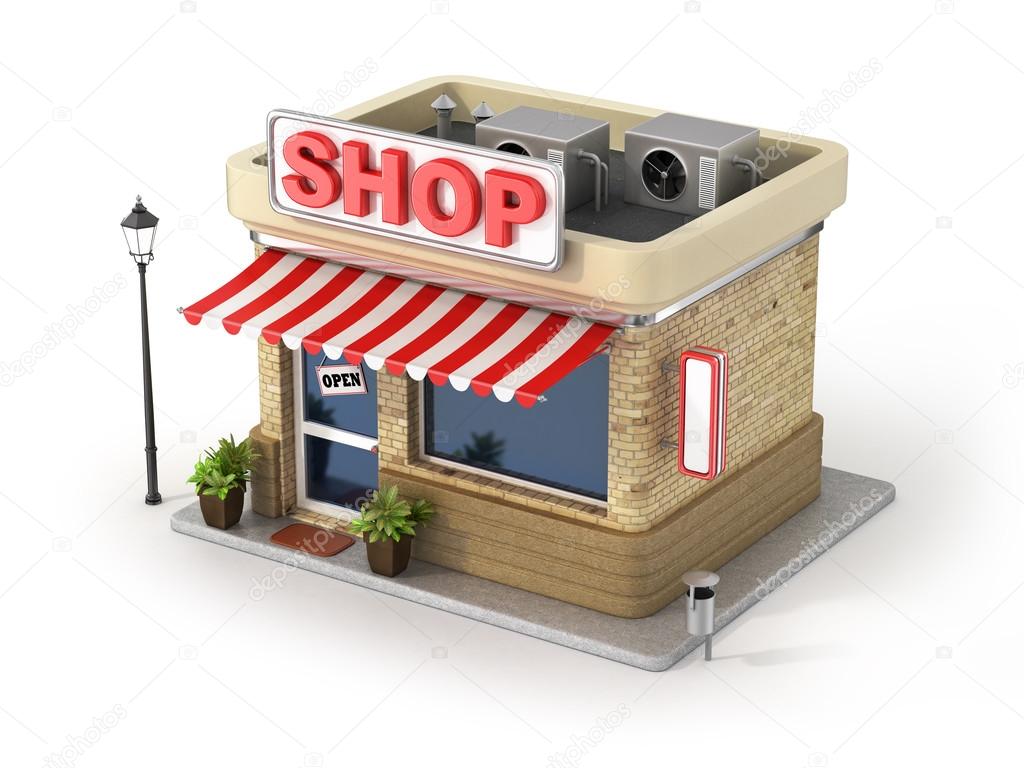 Concept of shop. Store with copy space board.