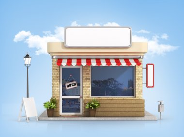 Dükkanı kavramı. Gökyüzü backgrou kopya alanı kurulu ile saklamak
