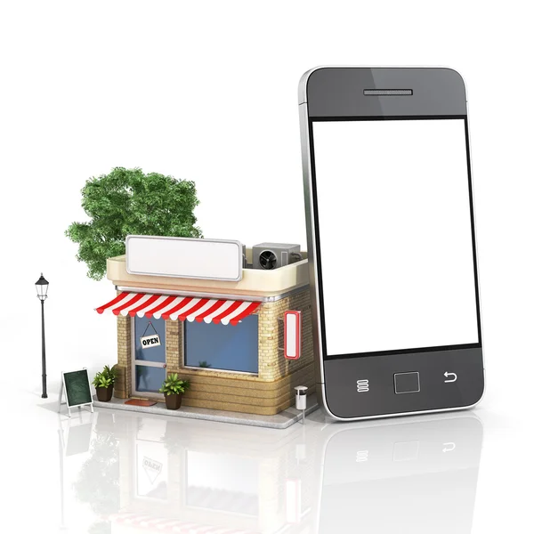 Konzept des Telefon-Online-Shops. Online-Shop mobile flache Gestaltung. — Stockfoto