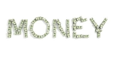 Kelime 'para', 100$ faturaları dışında yaptı. Beyaz arkasında izole