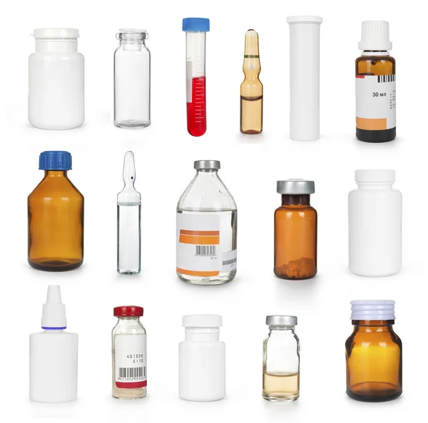 Bouteilles médicales et ampules collection isolées — Photo