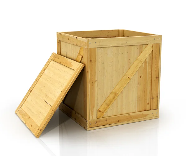 Открытая деревянная коробка на белом фоне — стоковое фото