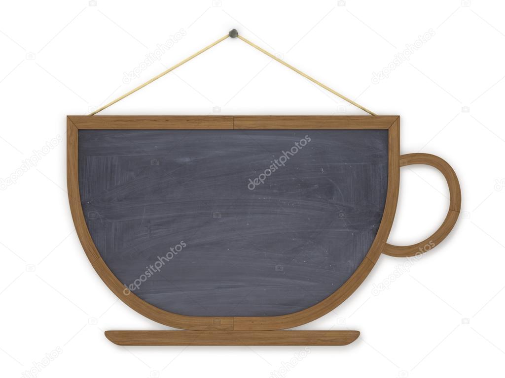 Wooden board menu in a cup on a white background.