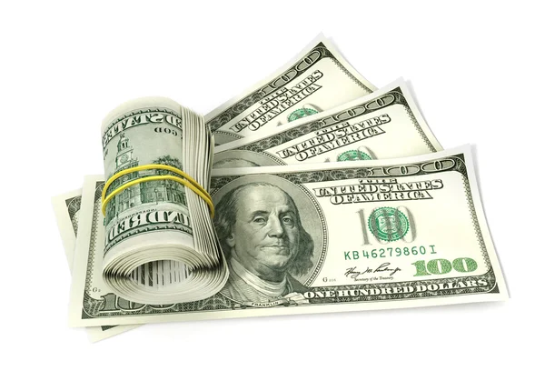Rolki dolarów izolowane na białym — Zdjęcie stockowe
