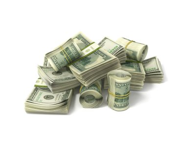 dolar ve üzerinde beyaz izole faturaları yığınları rulo