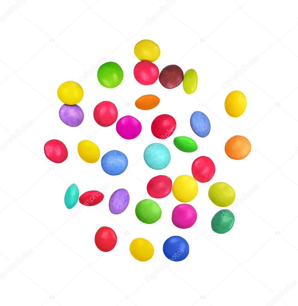 colorful candy in frosting form a ball on isolated white backgro