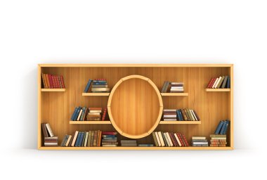 Eğitim kavramı. Ahşap kitaplık içinde biçim-in para. Bilim