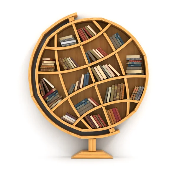 Concept of training. Wooden bookshelf in form of globe. Science — Stock Photo, Image