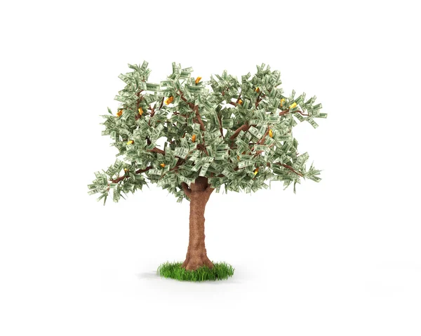 Концепція бізнесу або заощаджень грошового дерева з золотими фруктами — стокове фото