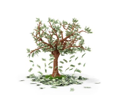 Para ağacı üzerinde büyüyen ve yalan beyaz grownd üzerinde faturaları ile.