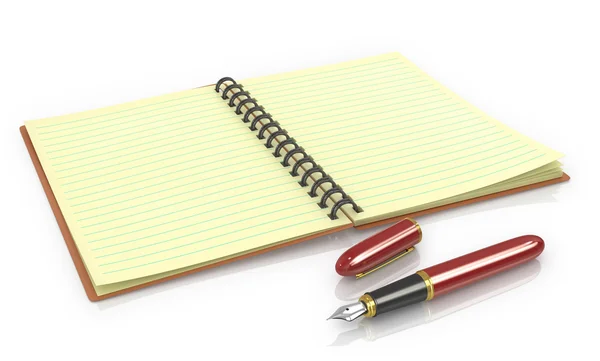 Notepad with fountain pen on a white background. — Stock Photo, Image