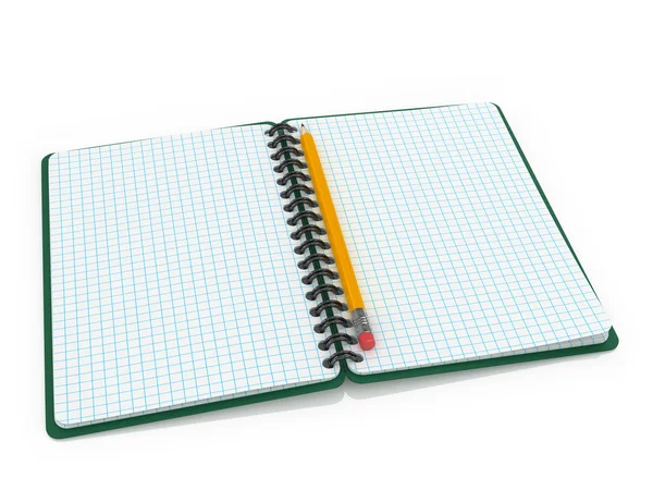 Bloco de notas com lápis sobre fundo branco . — Fotografia de Stock