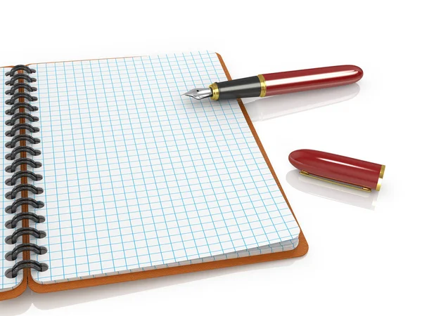 Notepad and ink pen on a white background. — Stock Photo, Image