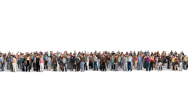 Menigte. Grote menigte van mensen blijven op een lijn op de witte backgro — Stockfoto