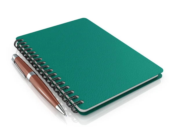 Notepad with a ballpoint pen on a white background. — Stock Photo, Image