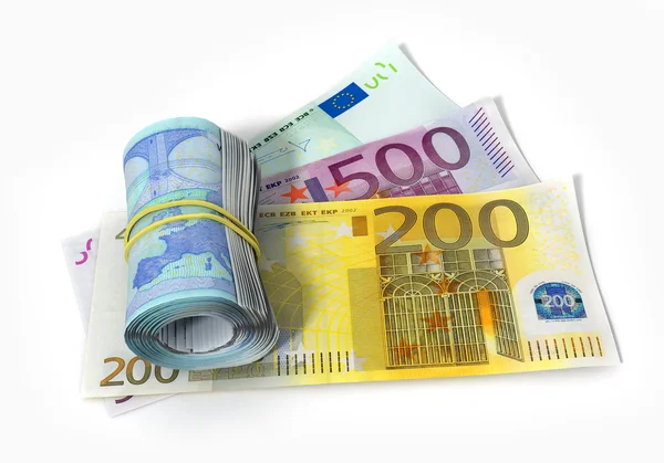 Banknotów euro z rolki isolaed na biały backgrownd — Zdjęcie stockowe