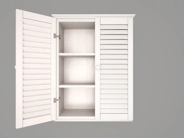 3d иллюстрация полуоткрытого, пустого, белого шкафа — стоковое фото