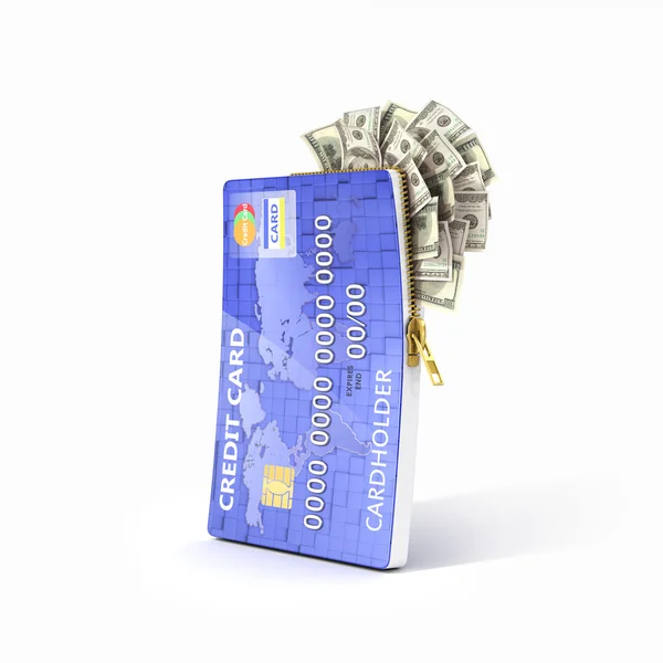 Відкрита кредитна картка з доларом, ізольований білий фон — стокове фото