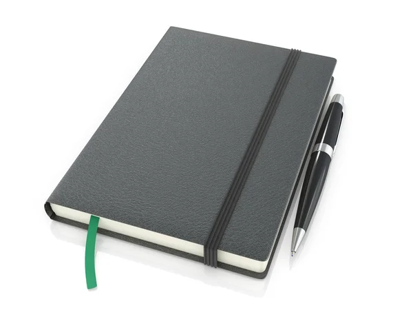 黑色与白色背景上的黑色钢笔记事本. — 图库照片