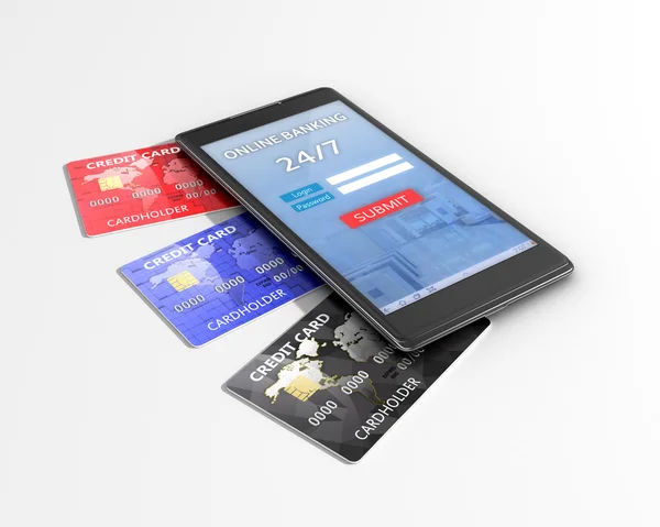 Πιστωτικές κάρτες και κινητό τηλέφωνο — Φωτογραφία Αρχείου
