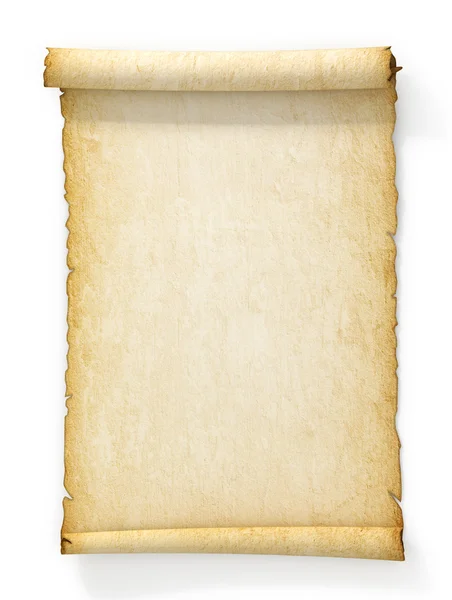 Scroll of old yellowed paper on white background. — Stock Photo, Image