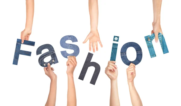 Diverse Hands Holding The Word Fashion — Stock Photo, Image
